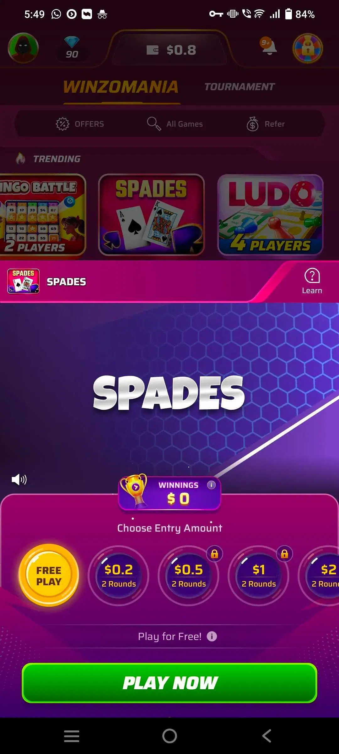 winzo spades games